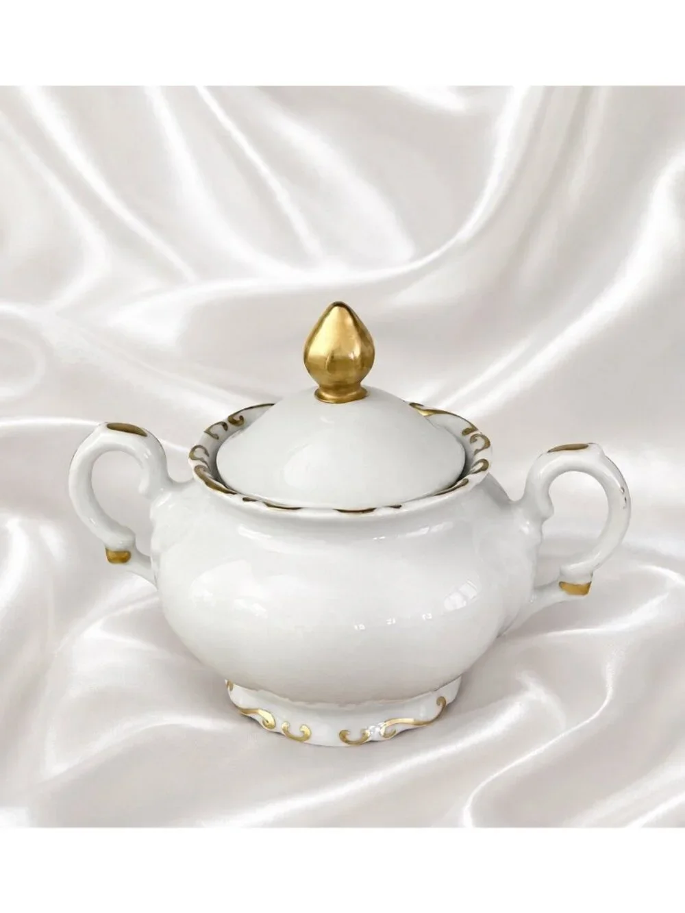 Vtg Bareuther Bavaria Germany Porcelain Sugar Bowl Gold Trim Lidded MCM Elegance